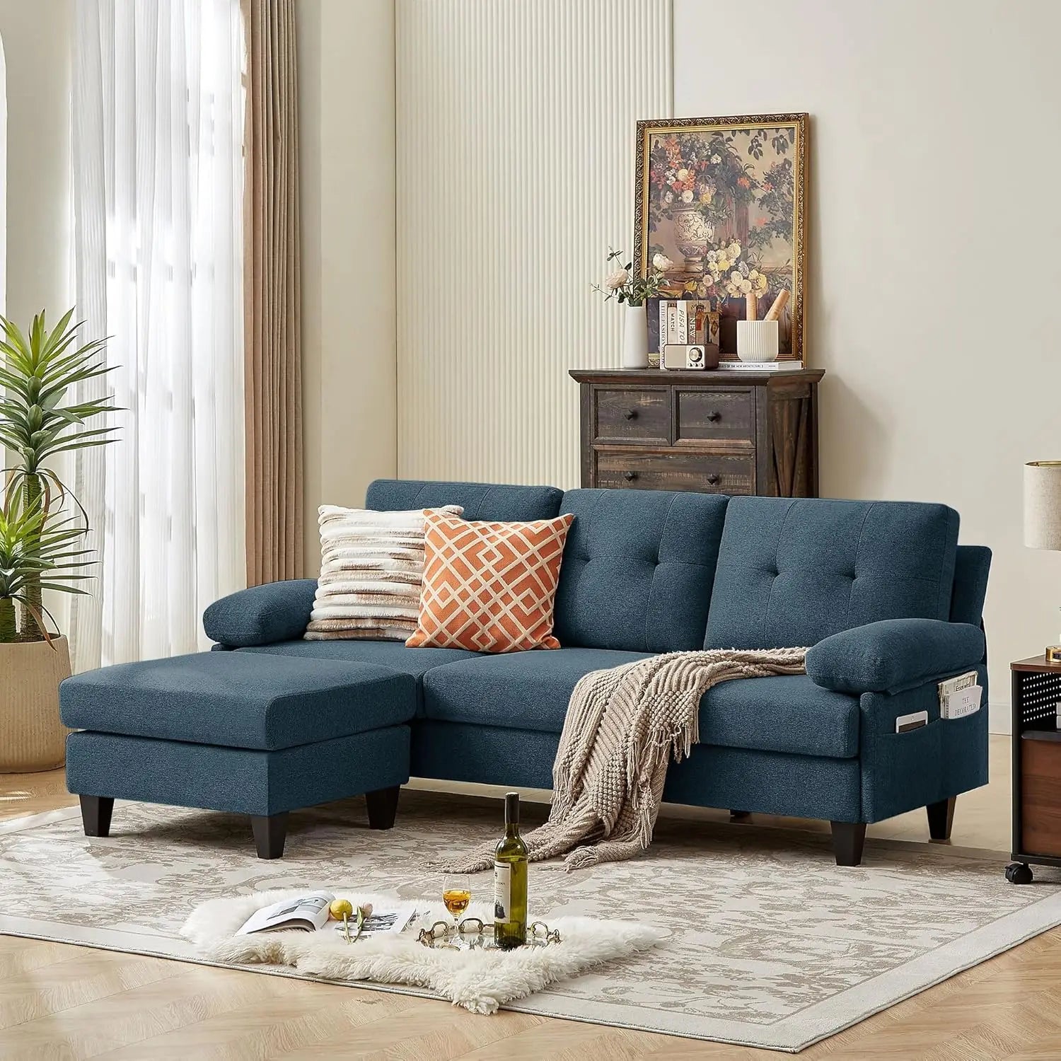 Convertible Sectional Sofa Couch – Polyester Fiber L-Shaped 3-Seater with Reversible Chaise & Deep Seat Cushions – Modular Corner Living Room Couch